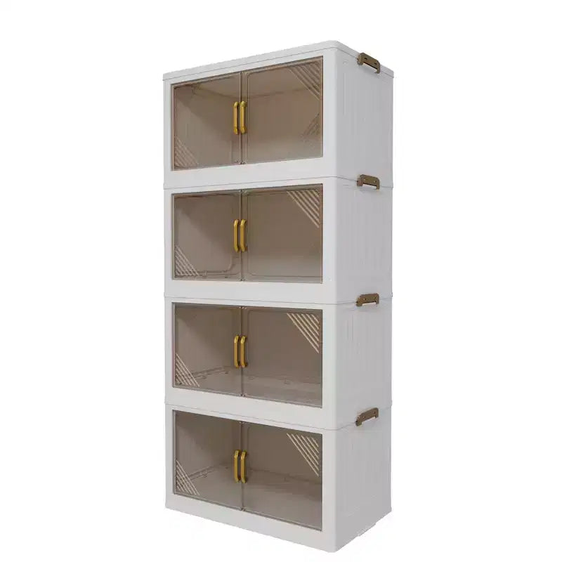 25.6 Inch Wide Clear Door Foldable Storage Box  4-Tier Large Capacity Organizer, Easy Access, Space-Saving Foldable Design