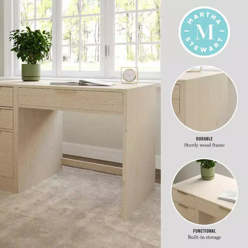 Martha Stewart Kayden Home Office Modular Single-Drawer Desk with 3 Drawer File Cabinet