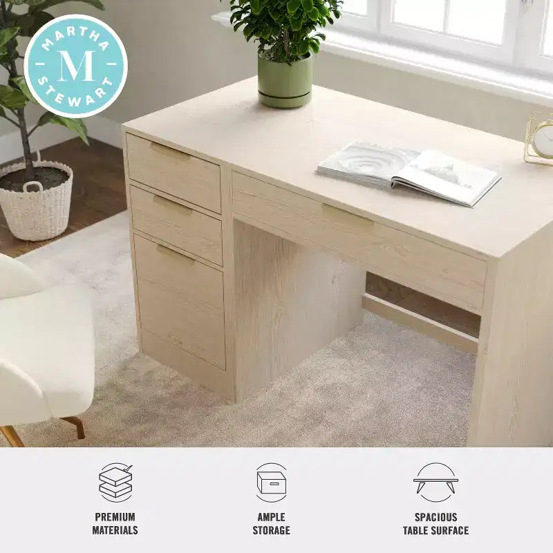 Martha Stewart Kayden Home Office Modular Single-Drawer Desk with 3 Drawer File Cabinet