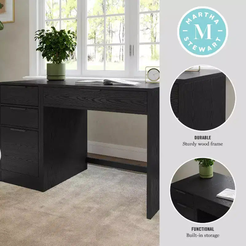 Martha Stewart Kayden Home Office Modular Single-Drawer Desk with 3 Drawer File Cabinet