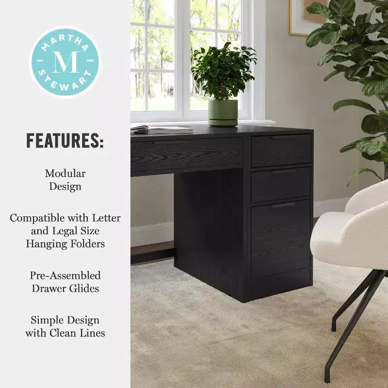 Martha Stewart Kayden Home Office Modular Single-Drawer Desk with 3 Drawer File Cabinet