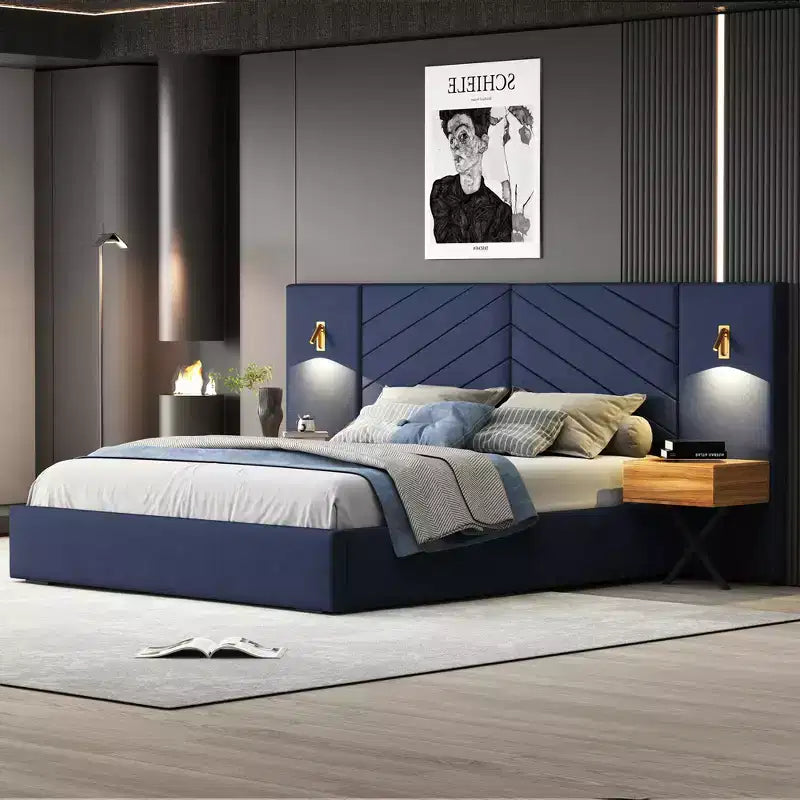 GDFStudio Salome 3pcs Velvet Upholstered Bedroom Furniture Set with Two LED Nightstands