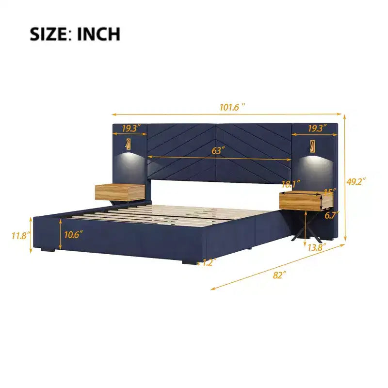 GDFStudio Salome 3pcs Velvet Upholstered Bedroom Furniture Set with Two LED Nightstands