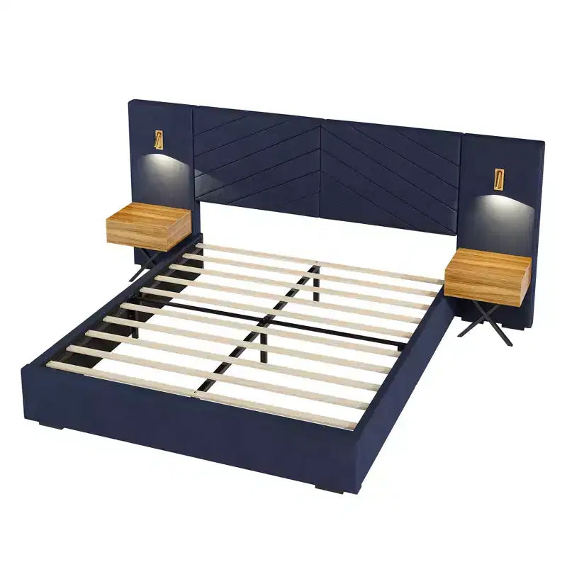 GDFStudio Salome 3pcs Velvet Upholstered Bedroom Furniture Set with Two LED Nightstands