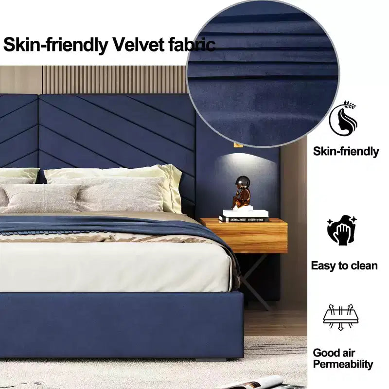 GDFStudio Salome 3pcs Velvet Upholstered Bedroom Furniture Set with Two LED Nightstands