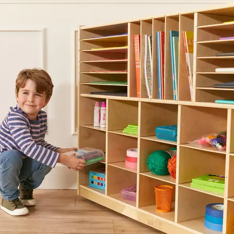 ECR4Kids Multi-Section Mobile Tray Cabinet with Cubby Storage Compartments, Kids Furniture
