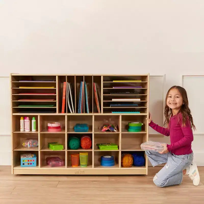 ECR4Kids Multi-Section Mobile Tray Cabinet with Cubby Storage Compartments, Kids Furniture