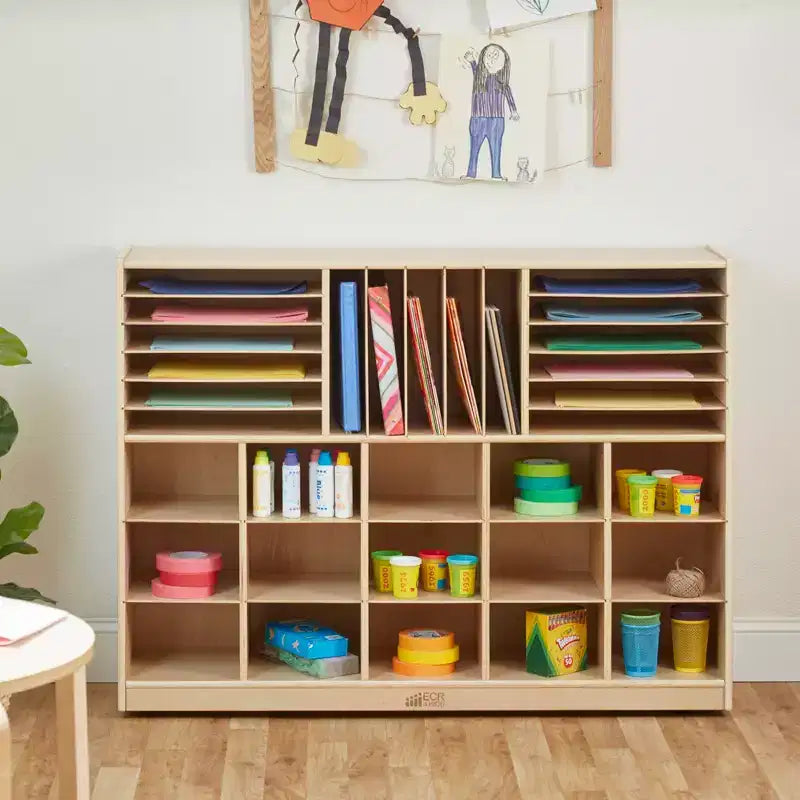ECR4Kids Multi-Section Mobile Tray Cabinet with Cubby Storage Compartments, Kids Furniture