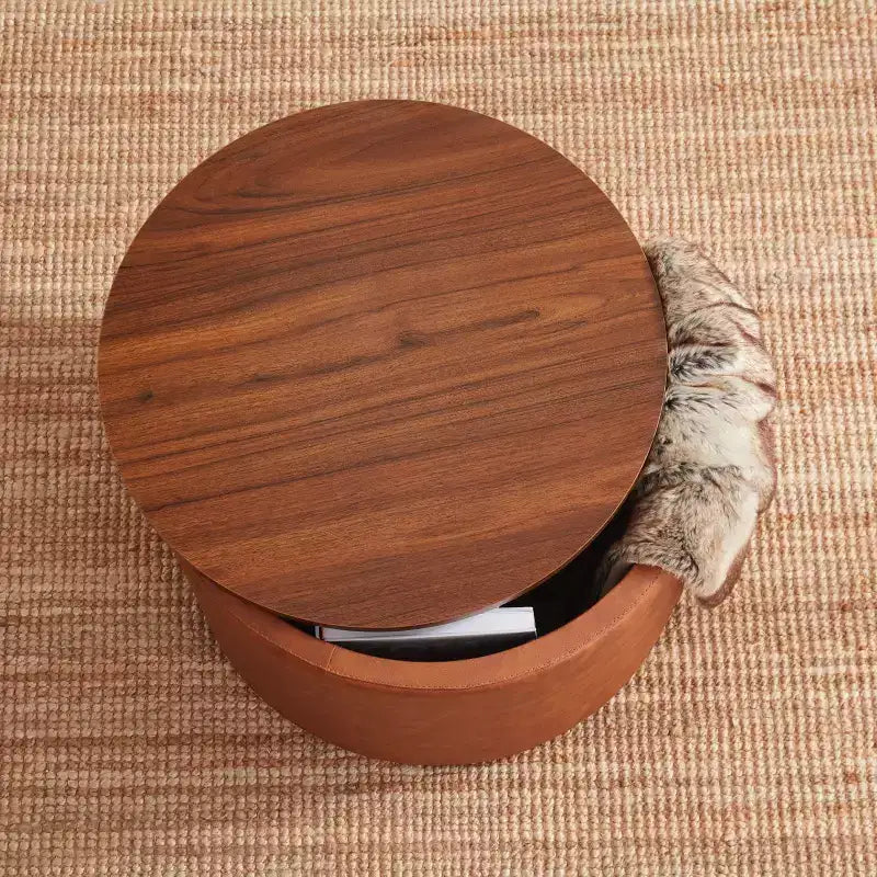 Ornavo Home Large 22 Inch Round Coffee Table Storage Ottoman
