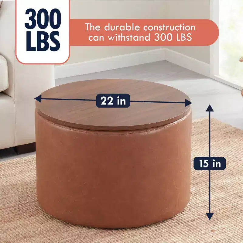 Ornavo Home Large 22 Inch Round Coffee Table Storage Ottoman