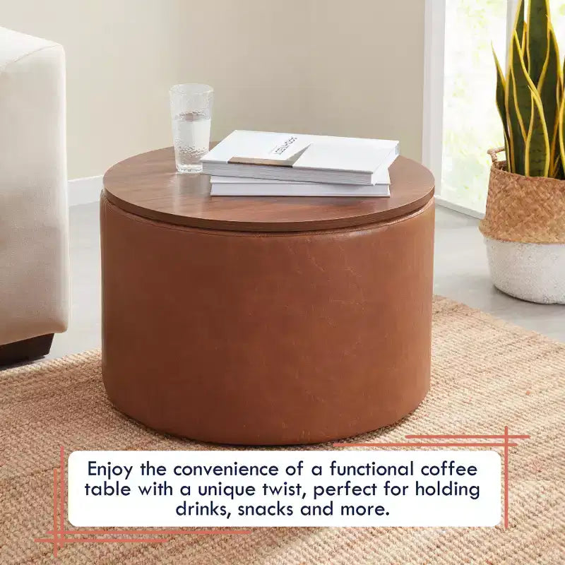 Ornavo Home Large 22 Inch Round Coffee Table Storage Ottoman