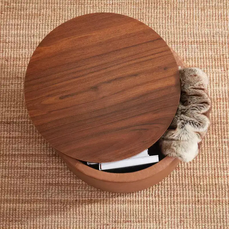 Ornavo Home Large 22 Inch Round Coffee Table Storage Ottoman
