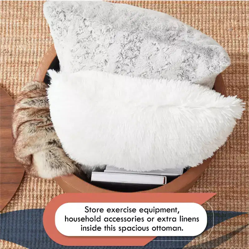 Ornavo Home Large 22 Inch Round Coffee Table Storage Ottoman