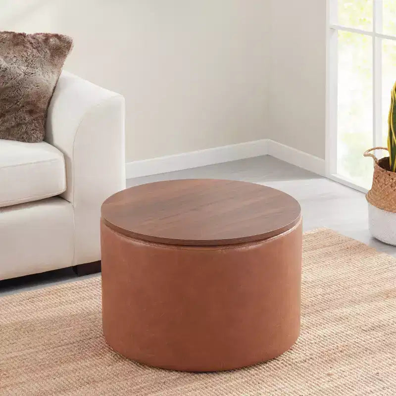 Ornavo Home Large 22 Inch Round Coffee Table Storage Ottoman