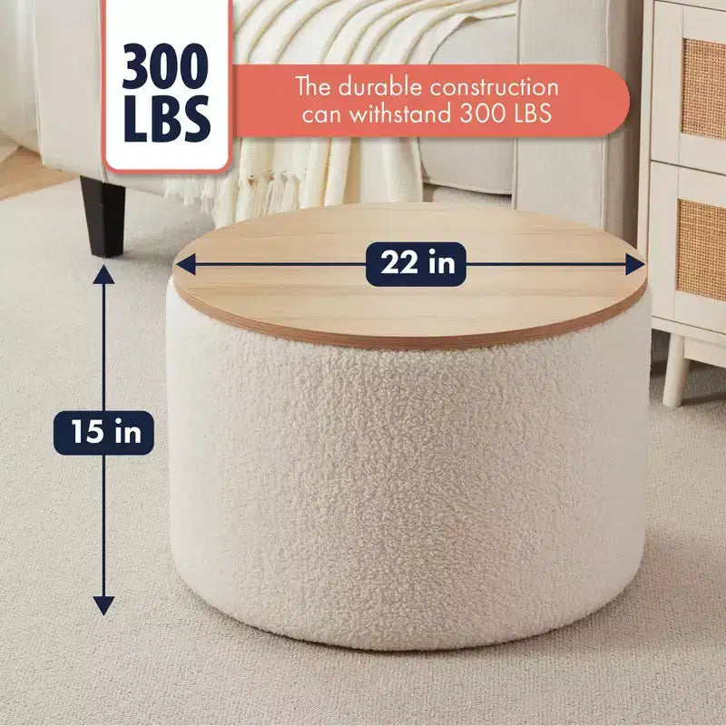 Ornavo Home Large 22 Inch Round Coffee Table Storage Ottoman