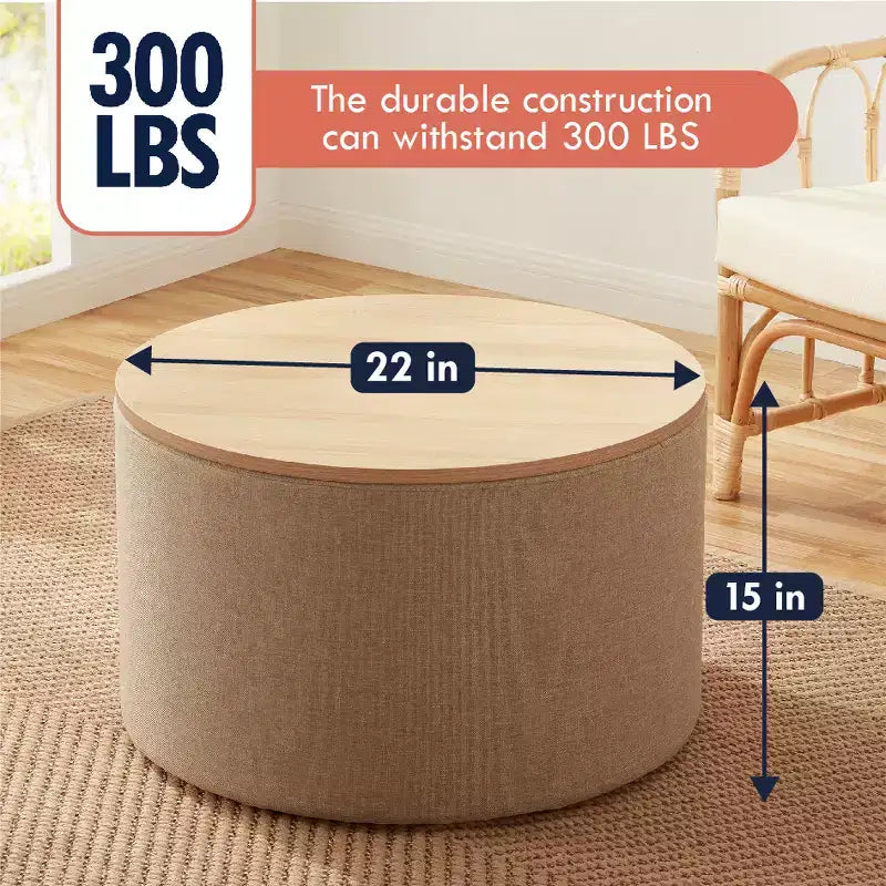 Ornavo Home Large 22 Inch Round Coffee Table Storage Ottoman