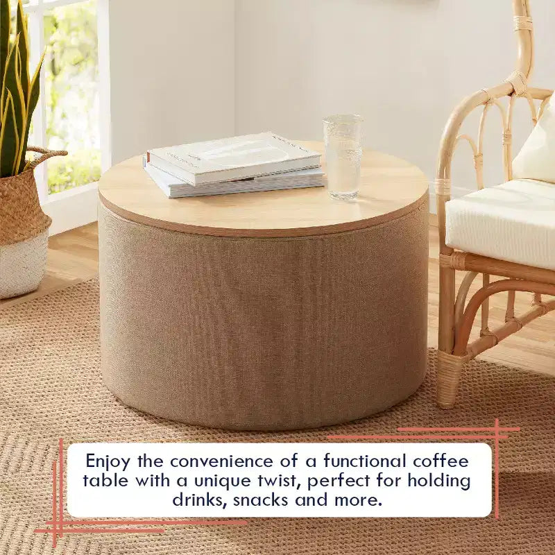 Ornavo Home Large 22 Inch Round Coffee Table Storage Ottoman