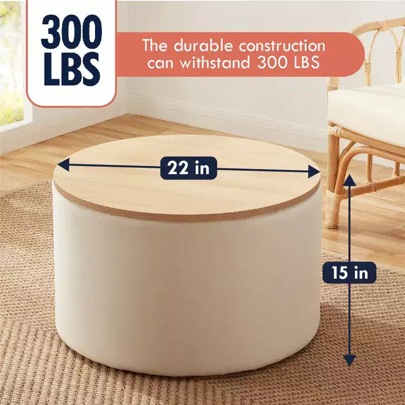 Ornavo Home Large 22 Inch Round Coffee Table Storage Ottoman