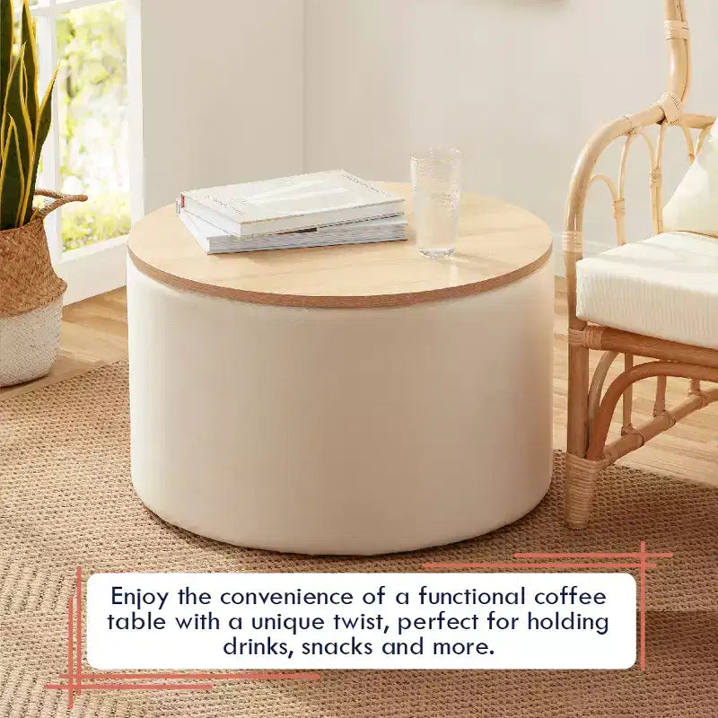 Ornavo Home Large 22 Inch Round Coffee Table Storage Ottoman