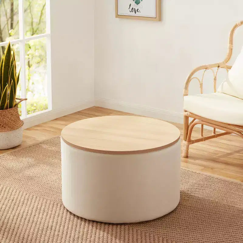 Ornavo Home Large 22 Inch Round Coffee Table Storage Ottoman