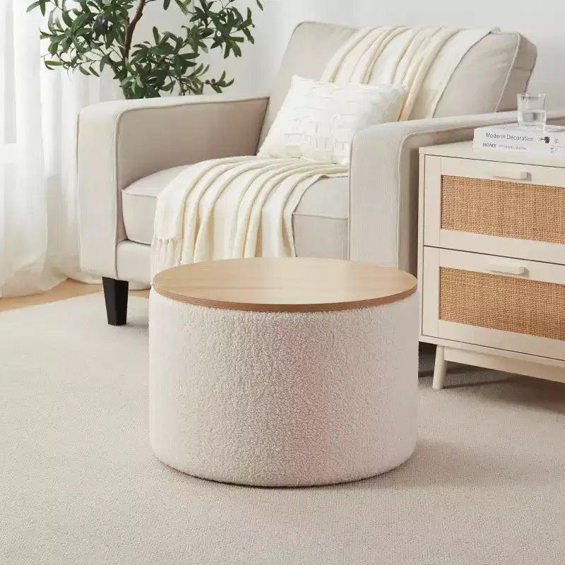 Ornavo Home Large 22 Inch Round Coffee Table Storage Ottoman