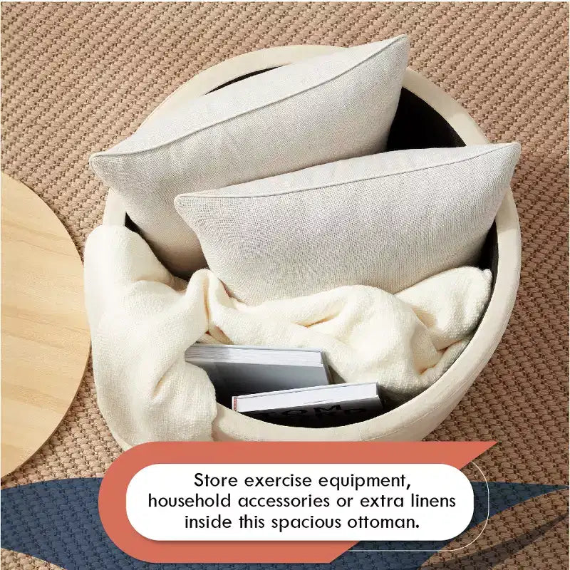 Ornavo Home Large 22 Inch Round Coffee Table Storage Ottoman