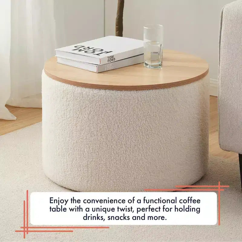 Ornavo Home Large 22 Inch Round Coffee Table Storage Ottoman