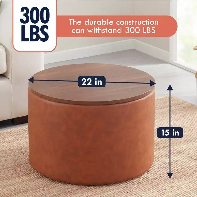 Ornavo Home Large 22 Inch Round Coffee Table Storage Ottoman