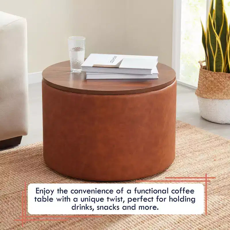 Ornavo Home Large 22 Inch Round Coffee Table Storage Ottoman