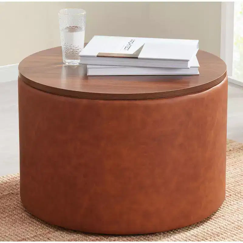 Ornavo Home Large 22 Inch Round Coffee Table Storage Ottoman