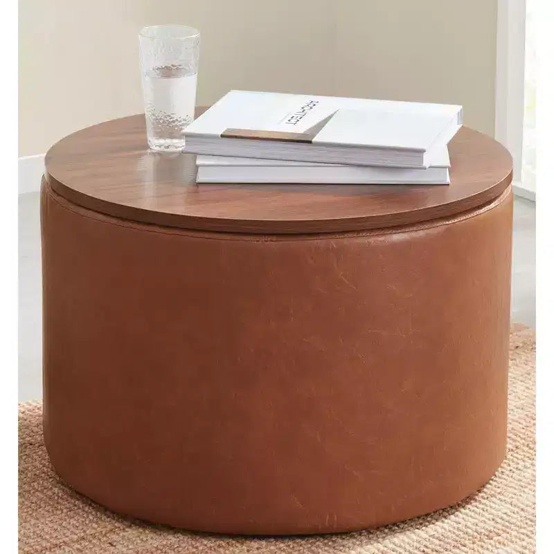 Ornavo Home Large 22 Inch Round Coffee Table Storage Ottoman
