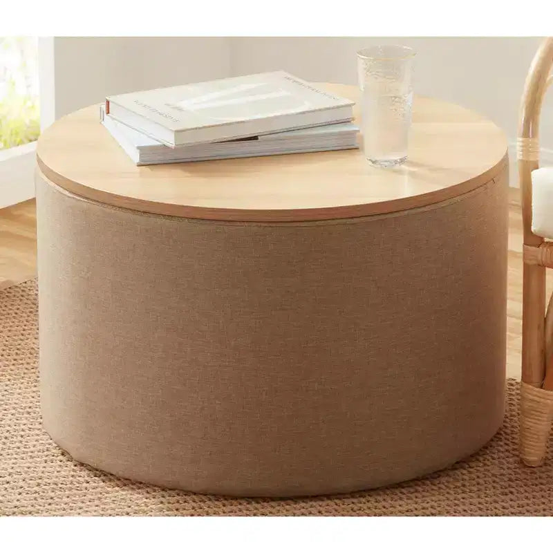 Ornavo Home Large 22 Inch Round Coffee Table Storage Ottoman