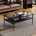 Tables basses rectangulaires modernes avec plateau en verre trempé gris et pieds noirs