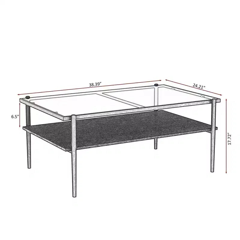Tables basses rectangulaires modernes avec plateau en verre trempé gris et pieds noirs