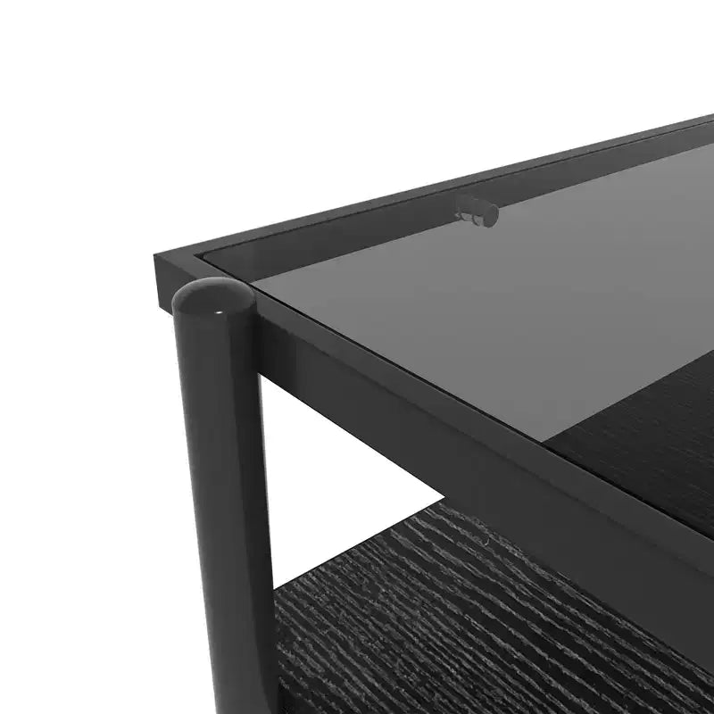 Tables basses rectangulaires modernes avec plateau en verre trempé gris et pieds noirs