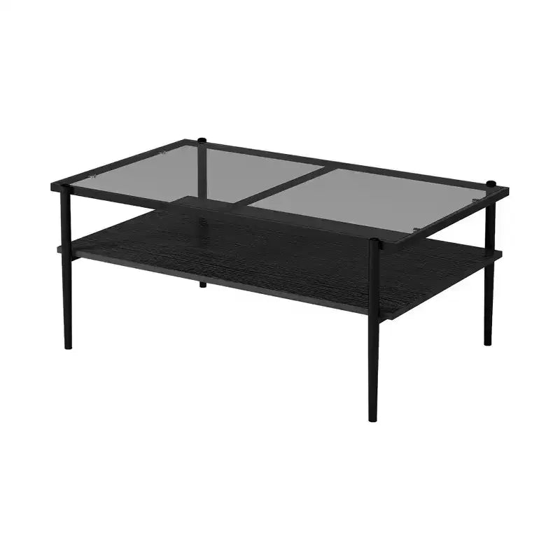 Tables basses rectangulaires modernes avec plateau en verre trempé gris et pieds noirs
