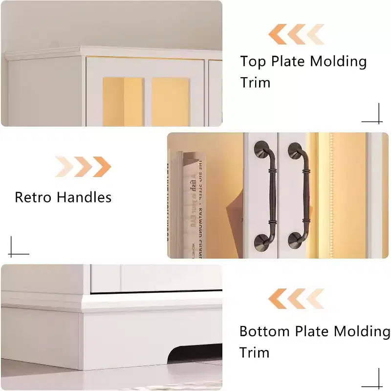 Armoire de rangement haute avec éclairage LED, grande bibliothèque avec portes en verre acrylique