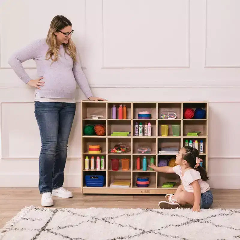 Meuble de rangement à bacs Cubby Mobile, 5x5, Mobilier de classe, Naturel