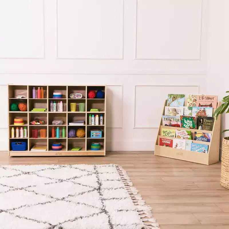 Meuble de rangement à bacs Cubby Mobile, 5x5, Mobilier de classe, Naturel