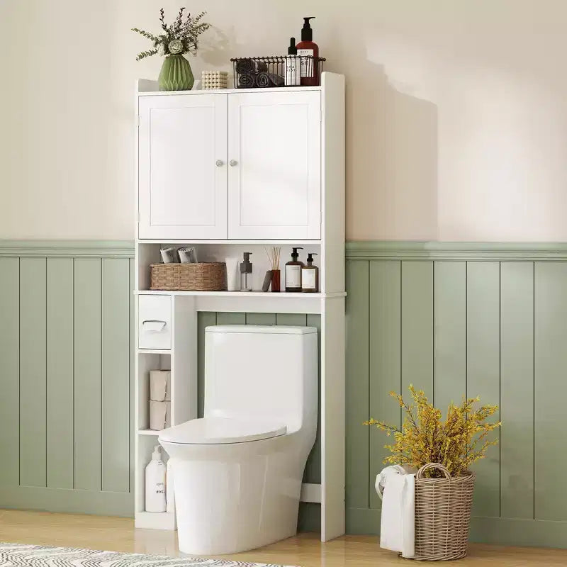 Meuble de rangement au-dessus des toilettes, organisateur de salle de bain moderne avec 2 portes à placer au-dessus des toilettes