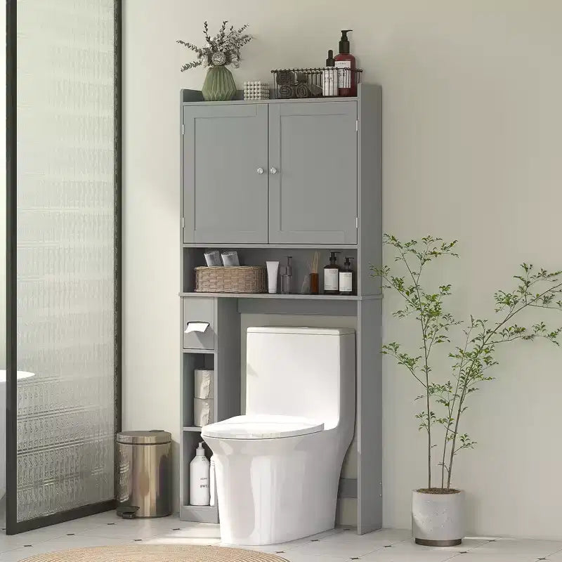 Meuble de rangement au-dessus des toilettes, organisateur de salle de bain moderne avec 2 portes à placer au-dessus des toilettes