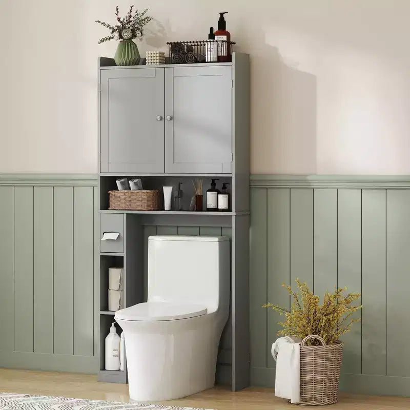 Meuble de rangement au-dessus des toilettes, organisateur de salle de bain moderne avec 2 portes à placer au-dessus des toilettes