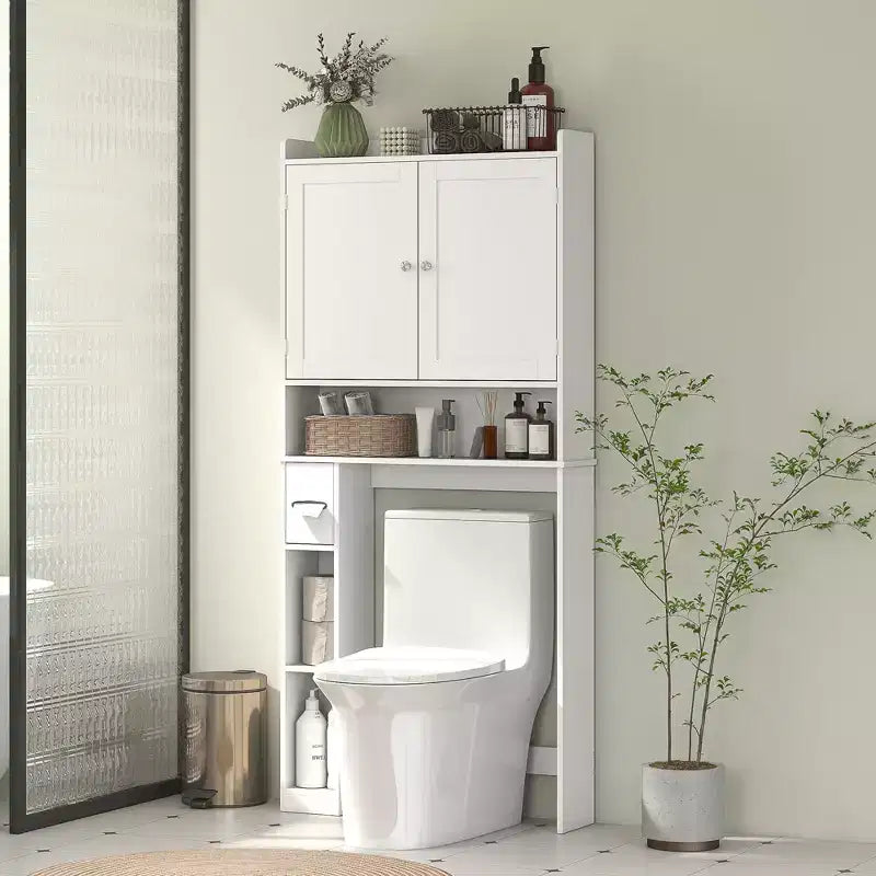 Meuble de rangement au-dessus des toilettes, organisateur de salle de bain moderne avec 2 portes à placer au-dessus des toilettes