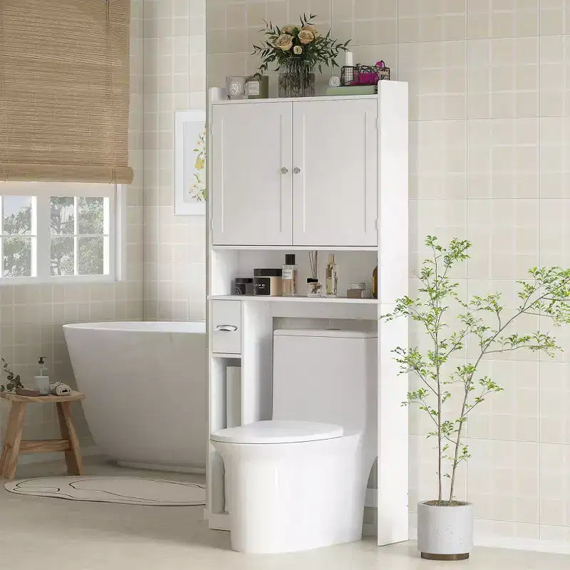 Meuble de rangement au-dessus des toilettes, organisateur de salle de bain moderne avec 2 portes à placer au-dessus des toilettes