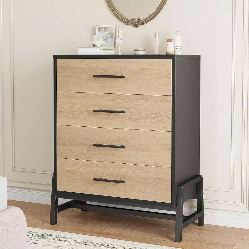 Commode haute de 38,6 po, commode 4 tiroirs pour chambre à coucher, armoire de rangement en bois