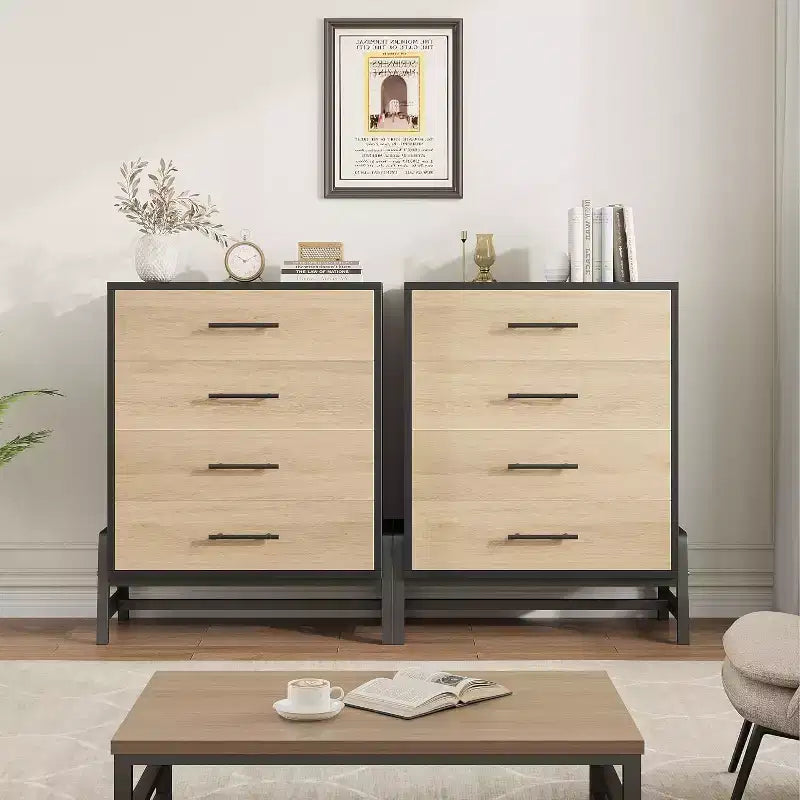 Commode haute de 38,6 po, commode 4 tiroirs pour chambre à coucher, armoire de rangement en bois