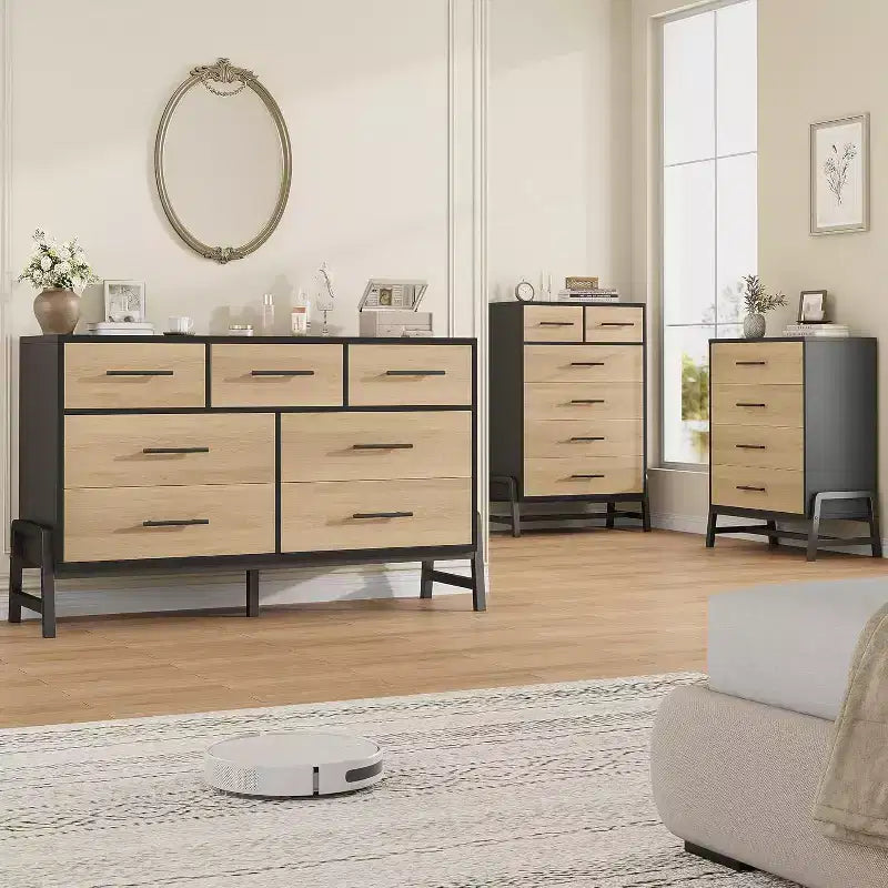 Commode haute de 38,6 po, commode 4 tiroirs pour chambre à coucher, armoire de rangement en bois