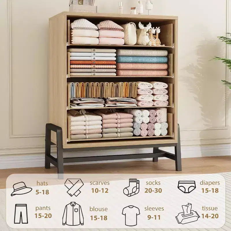 Commode haute de 38,6 po, commode 4 tiroirs pour chambre à coucher, armoire de rangement en bois