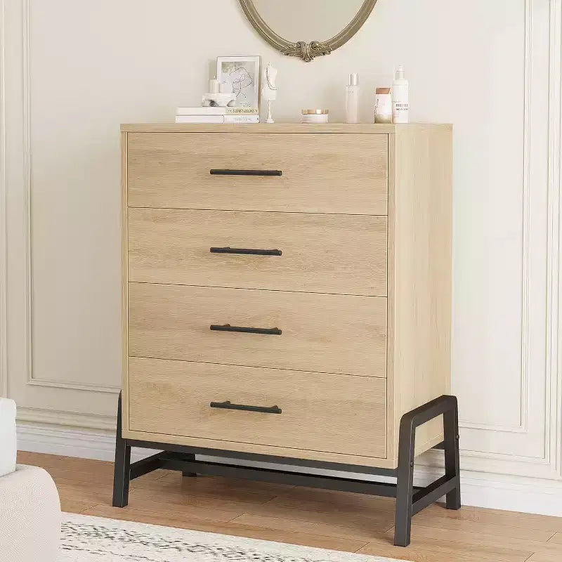 Commode haute de 38,6 po, commode 4 tiroirs pour chambre à coucher, armoire de rangement en bois