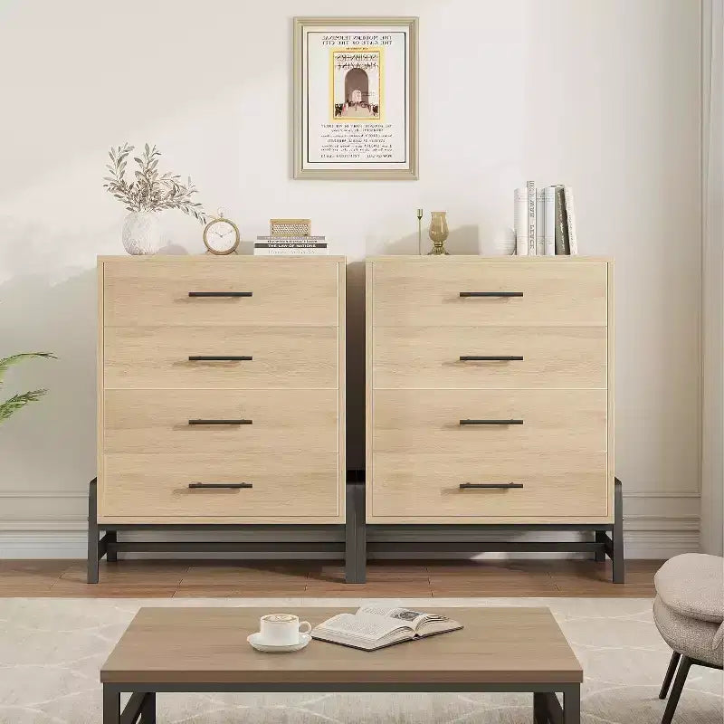 Commode haute de 38,6 po, commode 4 tiroirs pour chambre à coucher, armoire de rangement en bois